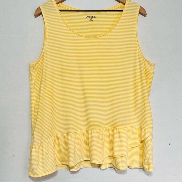 Lands End Yellow Striped Sleeveless Top  Sz LT - Picture 1 of 4